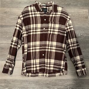Hollister Men's Casual Brown and Cream Plaid Shirt